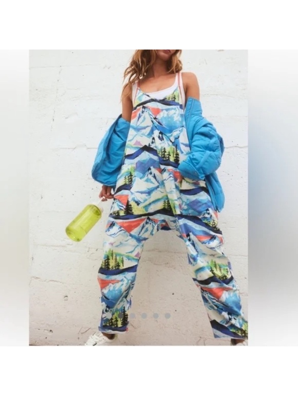 Free People Multicolor Scenic Print Jumpsuit with Blue Accents Large
